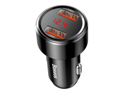 Chargeur de voiture Baseus Magic, 2x USB-A, QC 3.0 PD 45W, Charge rapide, Affichage de tension, Accessoire de voyage essentiel