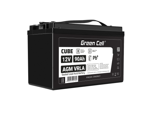 Green Cell® Batterie AGM 12V 90Ah accumulateur au Gel tondeuse scooter bateau de pêche Tracteur à gazon